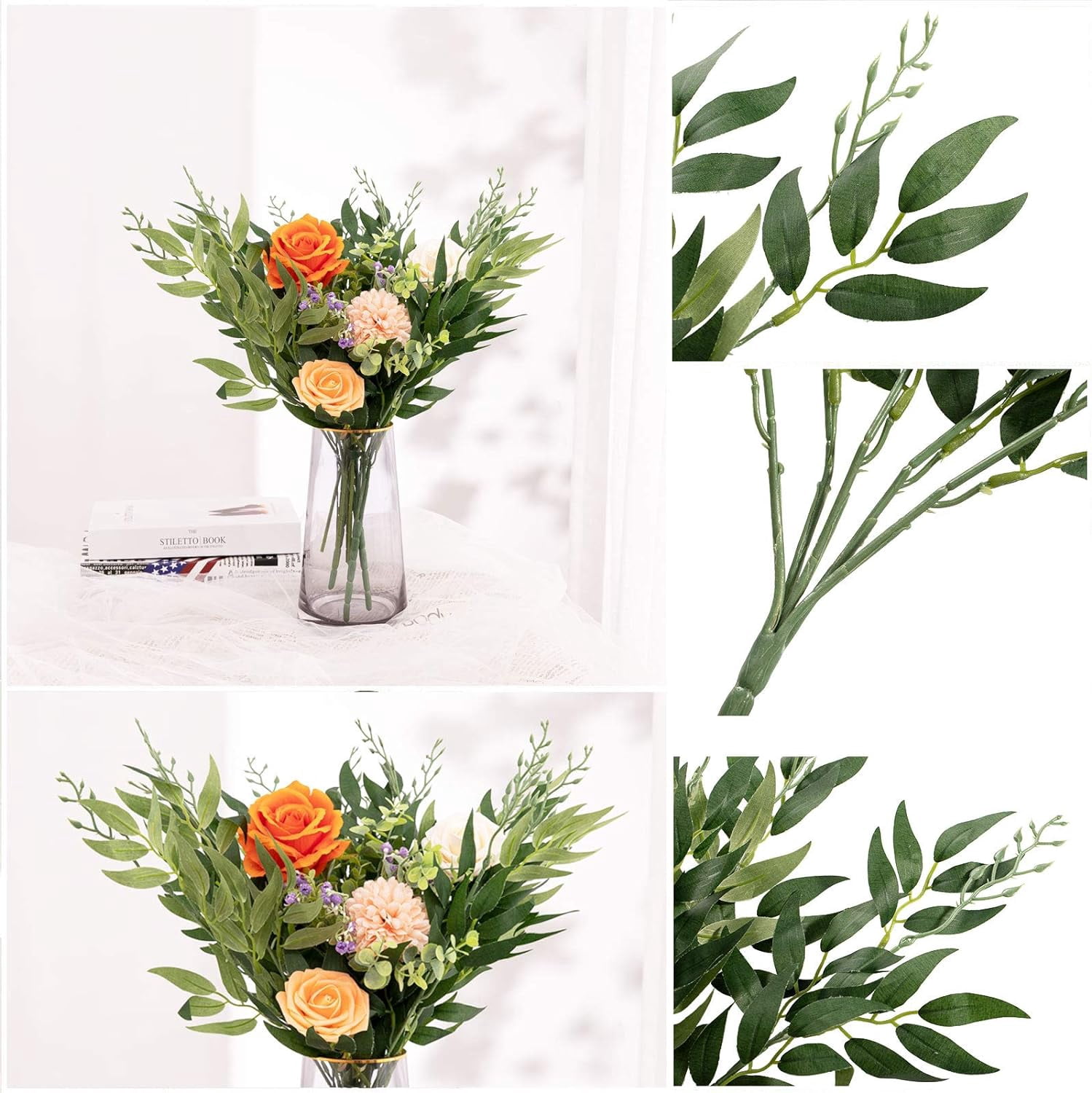 6 Pcs 22'' Artificial Greenery Branches Stems Fake Green Leaf Willow Leaves Artificial Plants for Vase Home Party,Wedding Party Table Centerpiece Decoration