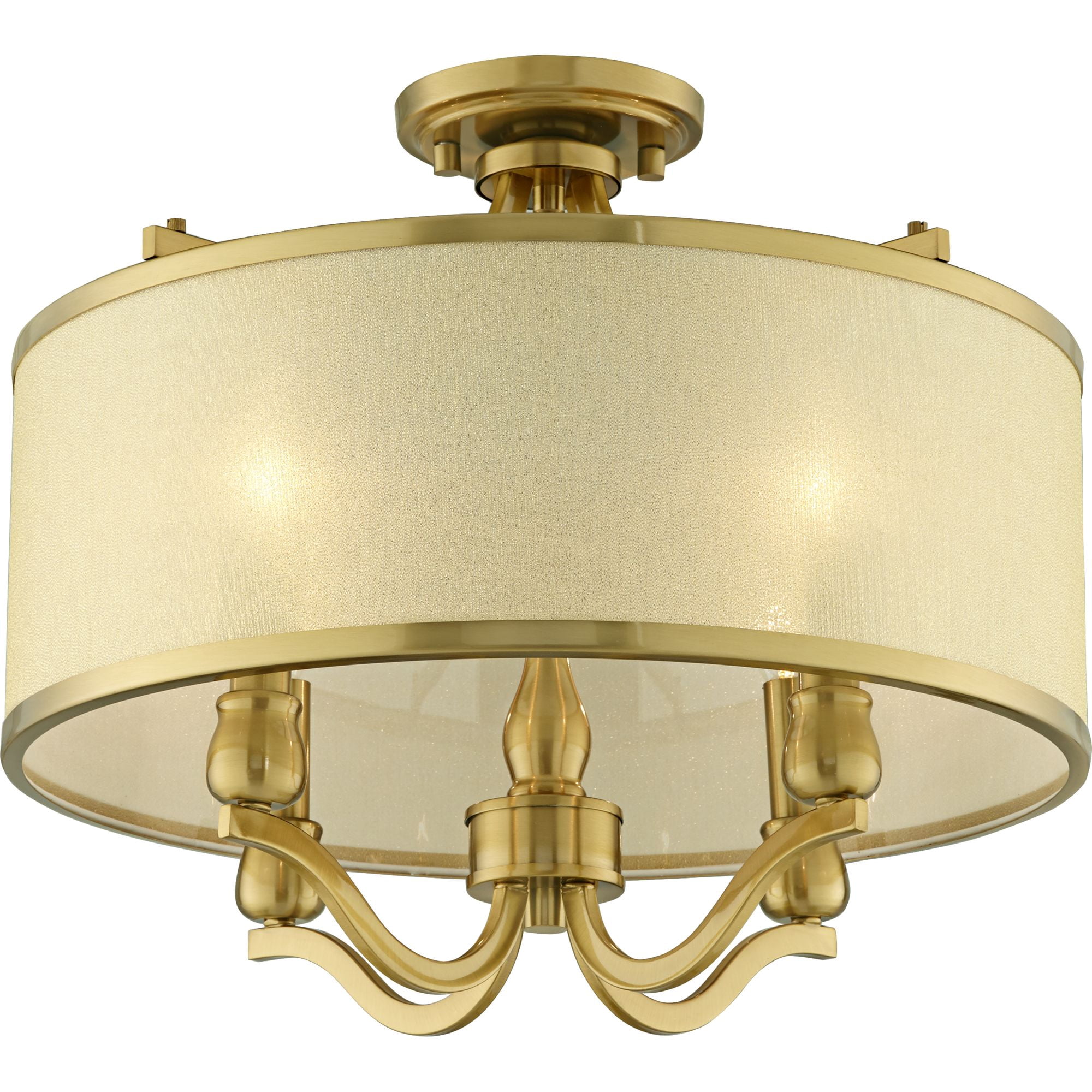 Possini Euro Design Nor Vintage Ceiling Light Semi Flush Mount Fixture 18" Wide Warm Antique Brass 4-Light Soft Gold Organza Drum Shade for Bedroom