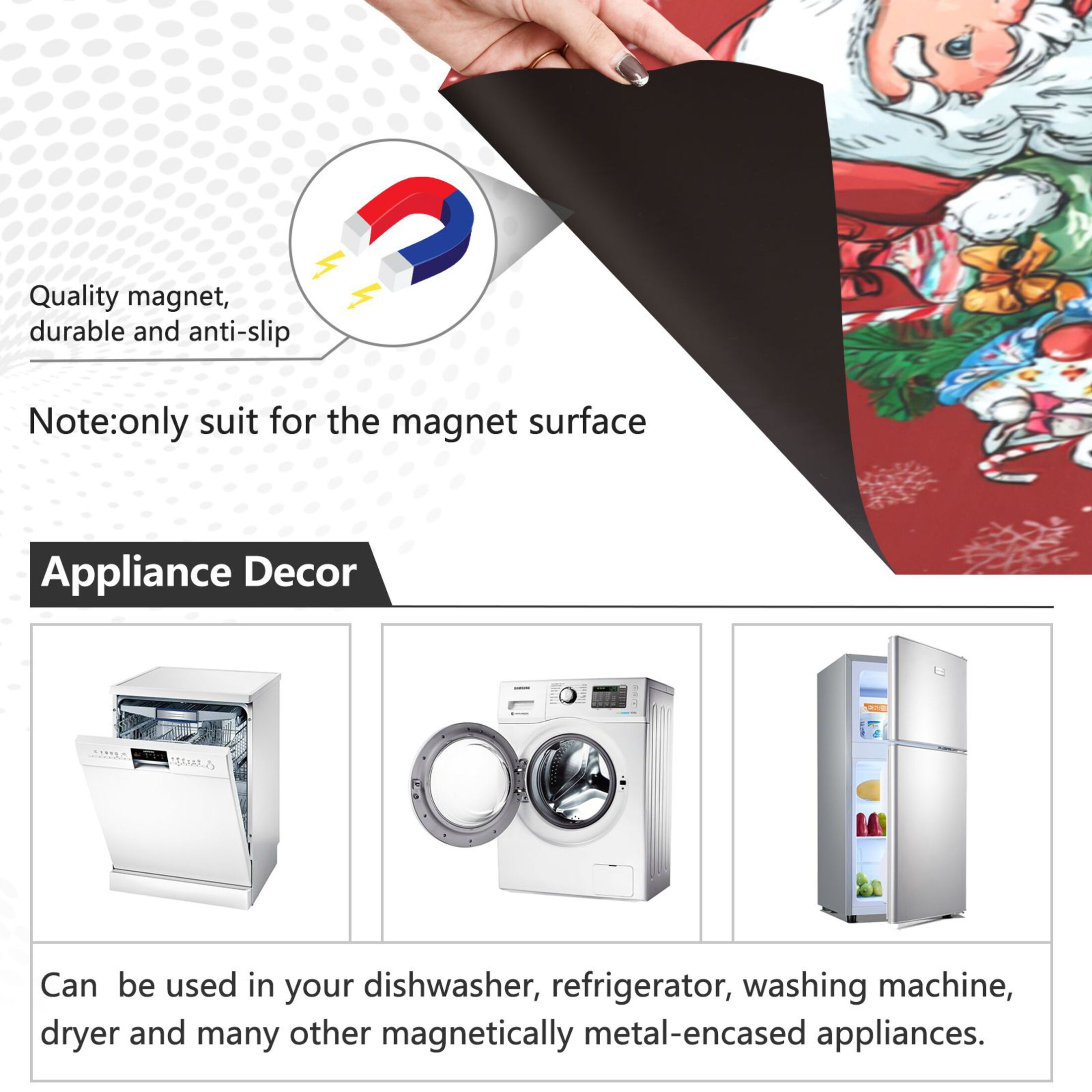 Dishwasher Magnetic Refrigerator Magnet Cover Sticker Home Decorative 23"x26" Santa Claus and His Presents