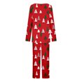 thumbnail image 4 of qolati Christmas Pajamas for Women Set 2 Piece Lounge Outfits Cute Santa Claus Print Long Sleeve Half Button Henley Pleated Sleepwear Long Pant Pjs Sets Red XL, 4 of 5