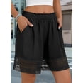 thumbnail image 4 of Women'S Casual Elastic Waist Lounge Shorts Comfy Lace Trim Summer Beach Linen Ruffle Shorts Black M, 4 of 9