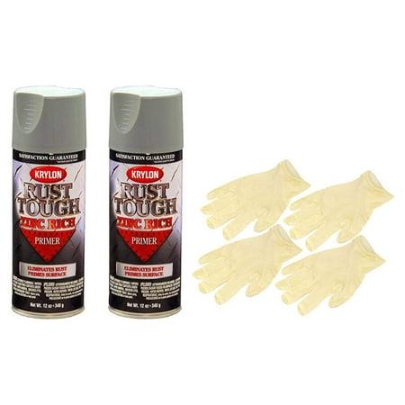 Krylon 9240 Rust Tough Enamel Spray Paint Primer Zinc (12 oz) Bundle with Latex Gloves (6