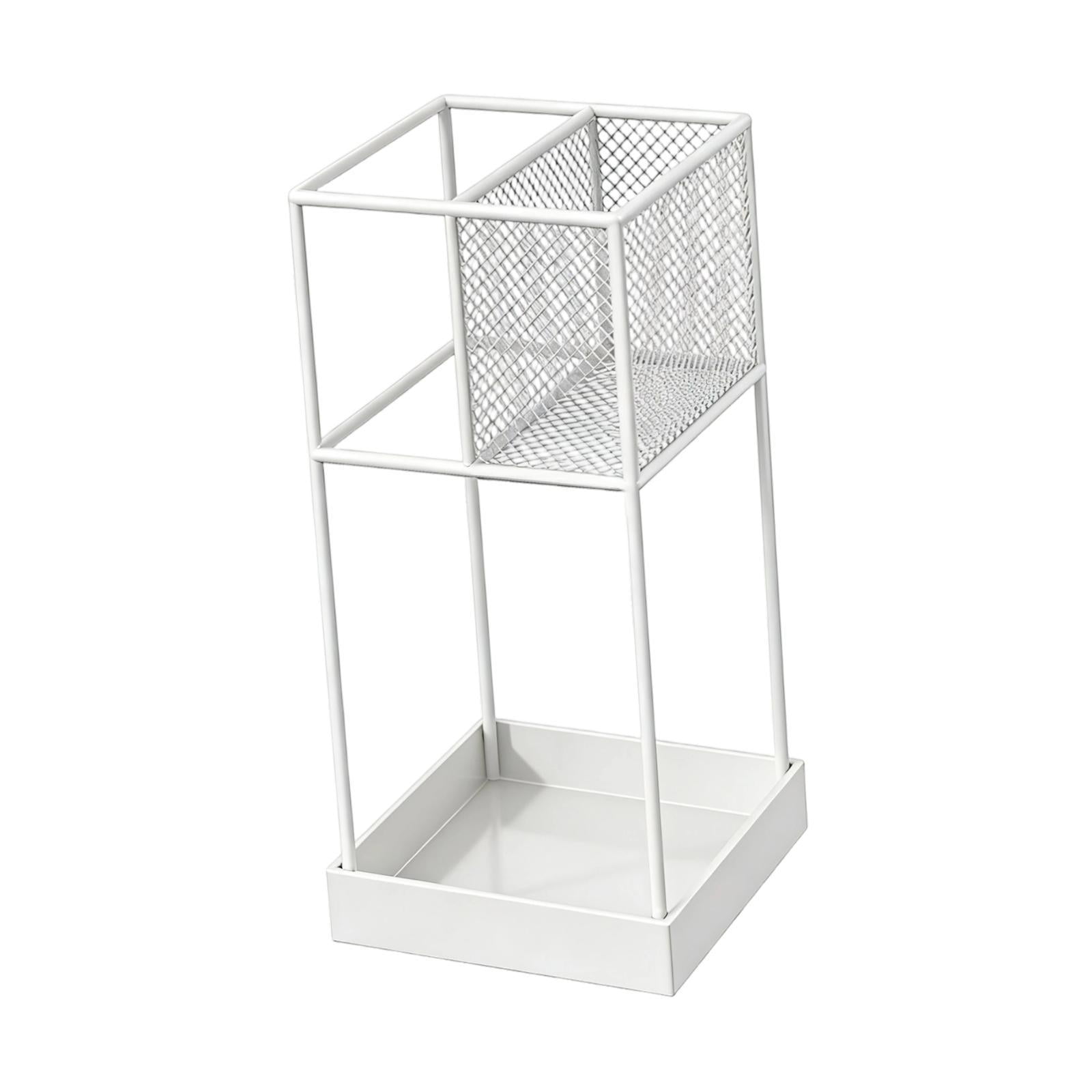 Fiocias Modern Iron Umbrella Holder Stand Anti Slip Storage Organizer Bin for Long Short White