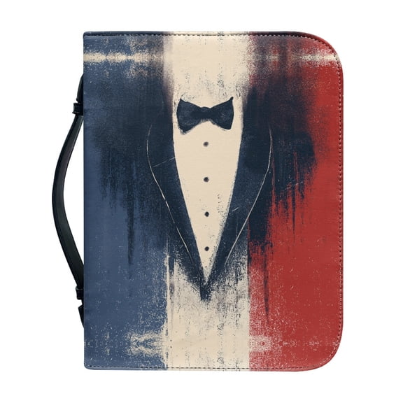 HELLHERO Tuxedo Print PU Leather Waterproof Bible Case Protective for Outdoor Study, Portable Prayer Book Carrier with Pencil Holder for Men and Adults