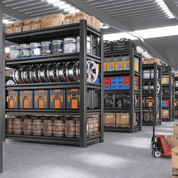 Garage Shelves,36''W Heavy-Duty Storage Shelves, Double-Layer Uprights, Thickened Shelves, Waterproof &Rustproof, Suitable for Indoor & Outdoor Use. (Black, 5TIER 36W*18D*72H, 5-Tier)