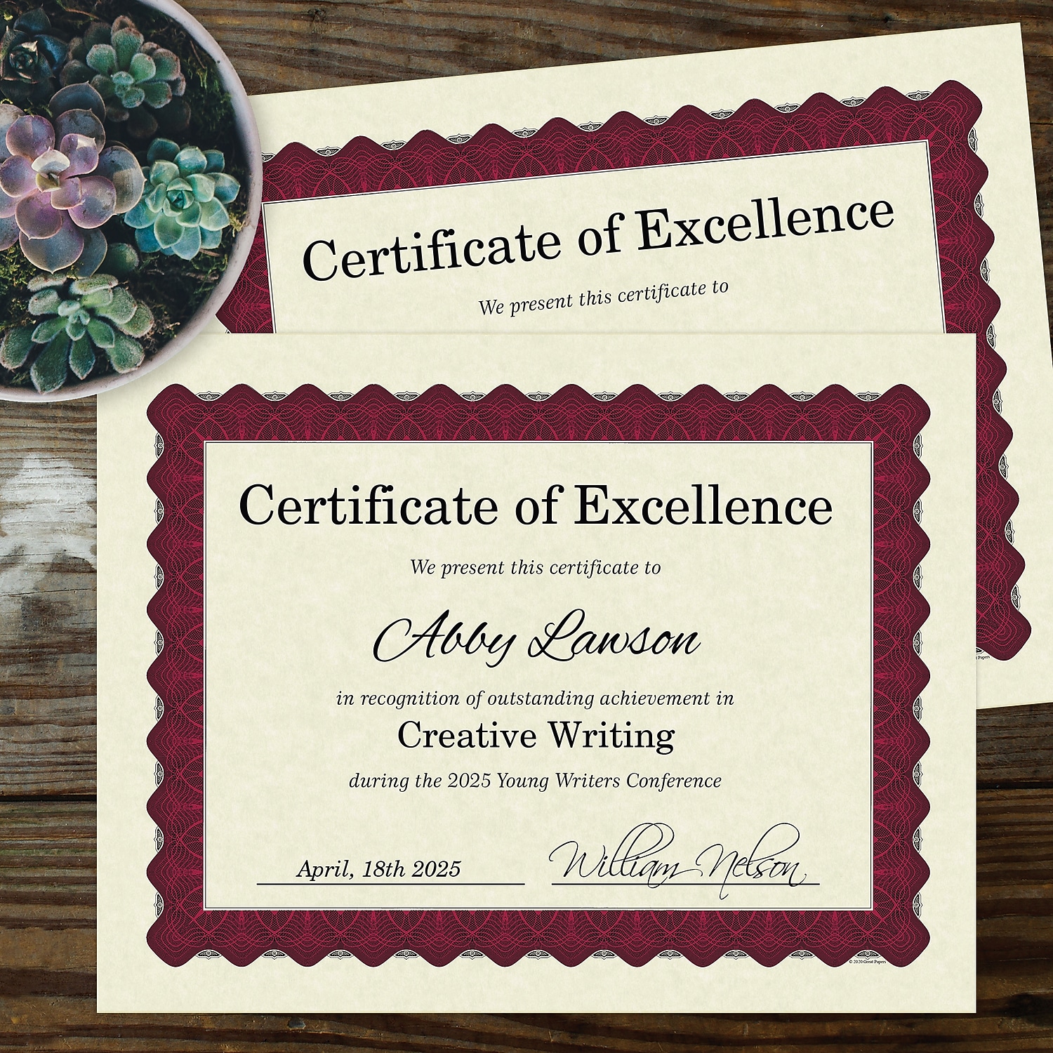 Great Papers! Metallic Border Printed Parchment Certificates, 8 1/2" x 11", Red, Pack of 25