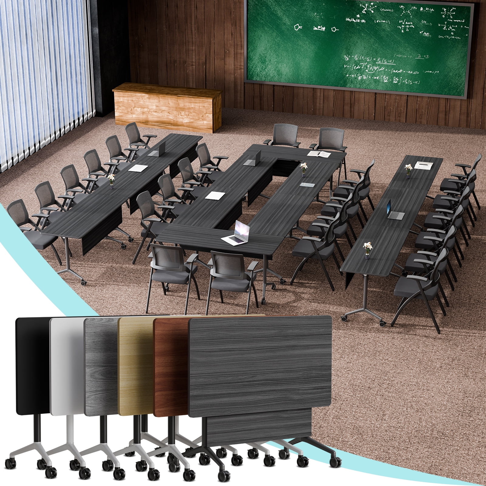 Folding Conference Room Table on Wheels Modern Training Tables for Office Meeting Conference Room Ebony 2PCS 71IN