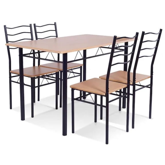 Wood Metal Dining Table Set with 4 Chairs