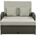thumbnail image 2 of PE Wicker Rattan Double Chaise Lounge, 2-Person Reclining Daybed with Adjustable Back and Cushions, Free Furniture Protection Cover (Gray), 2 of 11