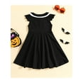 thumbnail image 3 of hirigin Kids Dress, Bat Spider Web Print Turn-Down Collar Fly Sleeve A-Line One-Piece Summer Outfit for Girls, 4-12 Years, 3 of 9