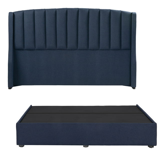 Box Base Cama King Size + Cabecera Majestic Rogga Azul