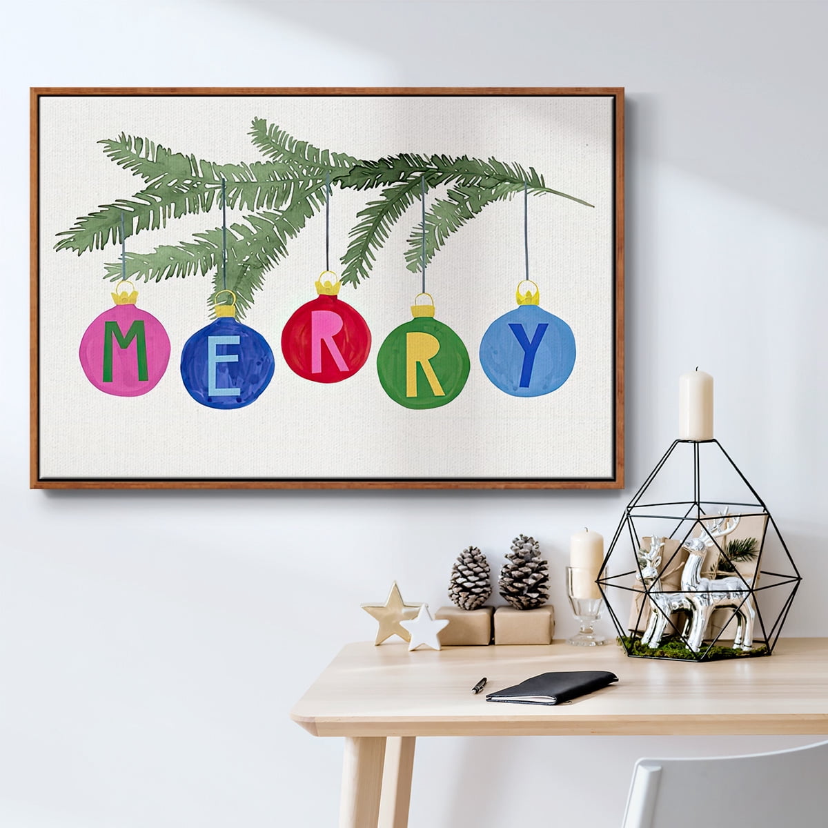 Colorful Christmas Collection A - Framed Gallery Wrapped Holiday Canvas - 25 x 37 - Rosewood Frame