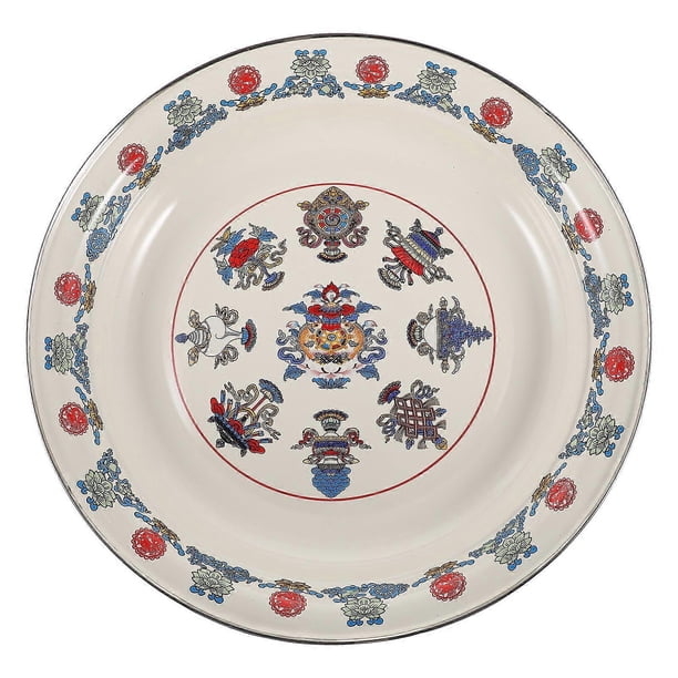 Retro Style Enamel Plate Household Fruits Plate Flat-bottomed Enamel Plate for Home