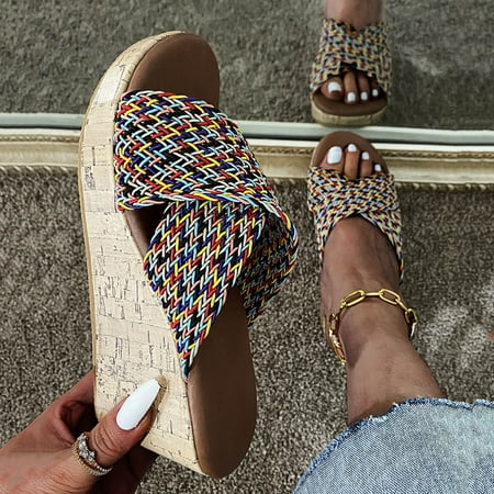 

Women s Casual And Comfortable Large Size Cross Strap Wedge Sandals And Slippers