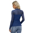 thumbnail image 4 of WIHOLL Womens Sexy Mesh Long Sleeve Shirts Fashion Clothing Turtle Necks Sheer Ruched Going Out Tops Fall Outfits Slim Fit Blouses Dark Blue Shirts, 4 of 8