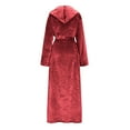 thumbnail image 6 of Feancey Women's Fleece Hooded Bathrobe Plush Long Spa Robe with Eye Mask Belted Casual Fuzzy Robes Winter Thermal Loungewear with Pockets Red XXL, 6 of 9