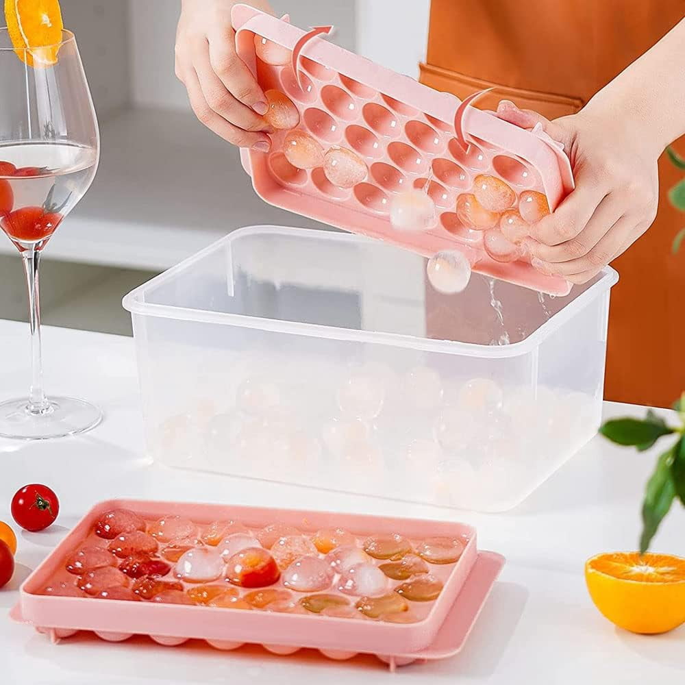 3 Pack Ice Cube Tray Set with Lid Round Mini Ice Ball Maker Mold with Container for Freezer,Circle Ice Trays Making with Sphere Chilling Drinks for Freezer Easy Release Tray for Cocktail Whiskey Tea