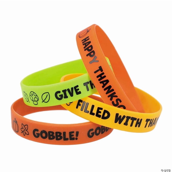 7 1/4" circ. Happy Thanksgiving Silicone Bracelets - 24 Pieces