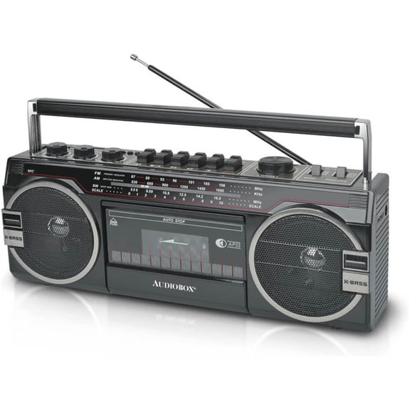 AudioBox RXC-25BT Retrobox Bluetooth Boombox Speaker - 2 Way Boombox System with AM/FM/SW Radio, MP3 Playback, USB & SD Card Connection, Cassette Player, Built-in Speaker, 3.5mm Jack, Stereo Sound (B