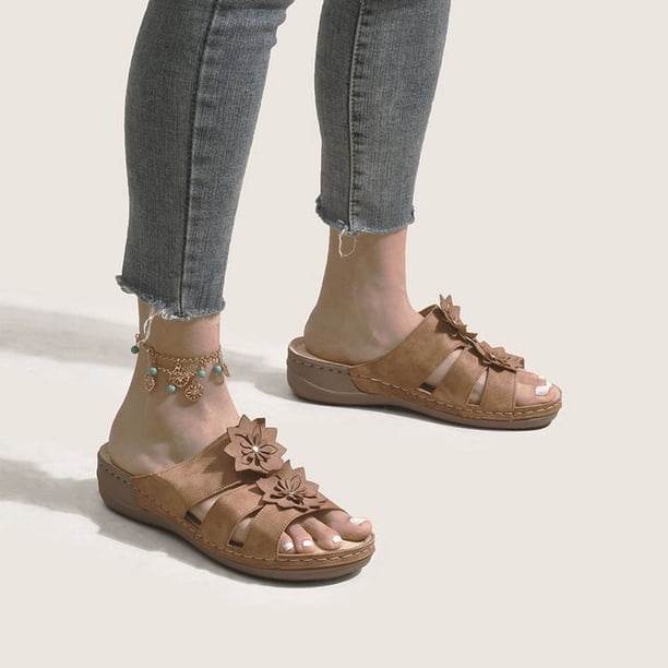 Sandalias de playa con cuña y punta abierta para mujer con diseño de flores y vacaciones Wmkox8yii ytu3345