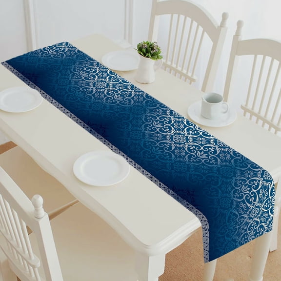 ECZJNT Damask Background Luxury Blue Design table runner table cloth tea table cloth 14x72 inch