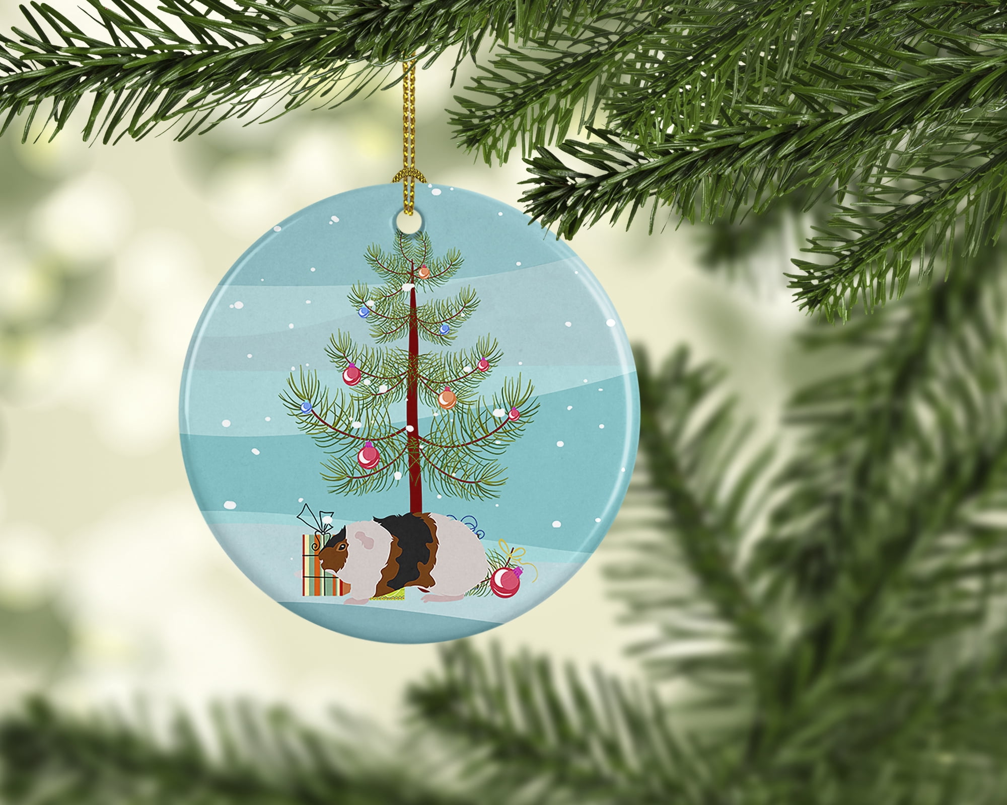 Teddy Guinea Pig Merry Christmas Ceramic Ornament 2.8 in x 2.8 in