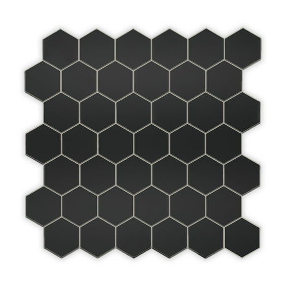Sunwings Peel and Stick Backsplash Tile in Hexagon for Kitchen Bathroom Fireplace (10 Tiles,  Black)