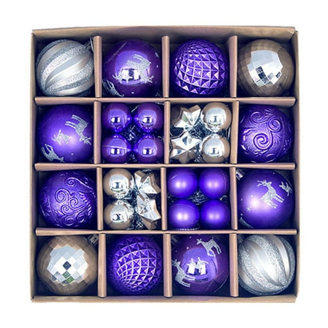Fiudx Juego de Bolas Navideñas de Plástico Irrompible, 44 Adornos Morados Vibrantes, Fácil de Colgar, Decoración para Fiestas, Uso Interior y Exterior, 24 X 24 X 6 Cm.