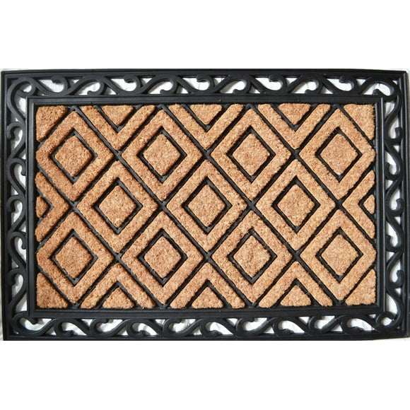 Home Décor Inc. Large Diamond Rubber Coir Doormat – Durable, Stylish Entryway Mat for Front Doors, Patios, or Porches – 24" x 36"