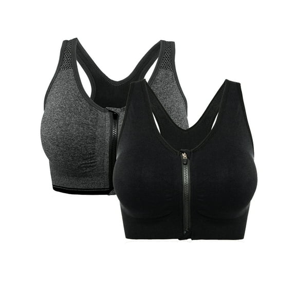 YouLoveIt Women's Sports Bra, 2 pack Front Zipper Closure Sports Bra Racerback Workout Bras, Removable Pad Tank Top Yoga Sports Bra Zip Front Sports Bra