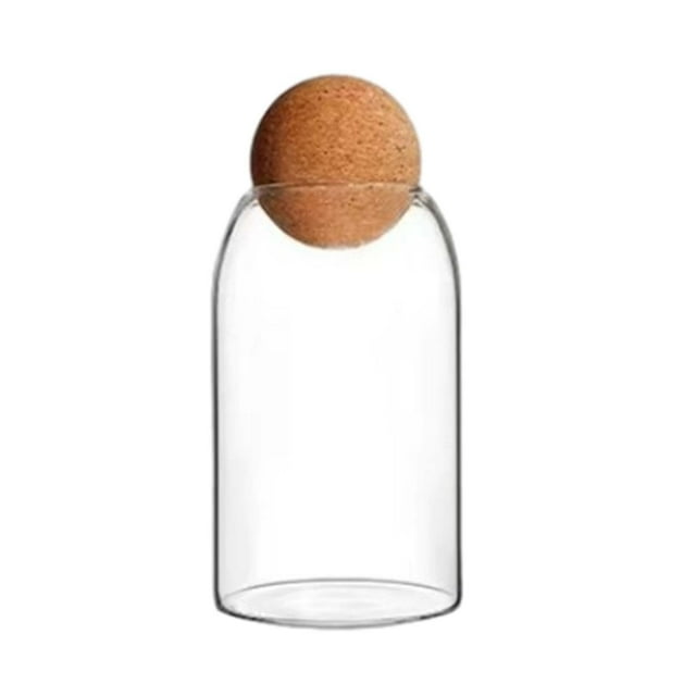 Rbaofujie Storage Bin Glass Storage Jars with Airtight Wooden Lid Ball Clear Candy Jar Food Storage Jars for Tea Coffee Spice Candy Cereal Storage Container