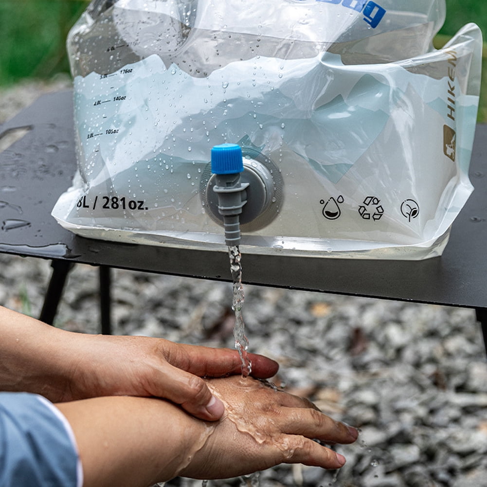 BIMZUC 8L Collapsible Camping Water Bag, Large Capacity Portable Foldable Water Storage Jug Container with Spout and Handle for Outdoor Traveling Hiking Picnic Emergency Survival Gear, Transparent