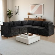 Ovios Oversized Modular Sectional Sofa Couch 98 Inch 5 Seater L Shaped Sofa Modern Deep Seat Cloud Corduroy Couches for Living Room,Office, Black
