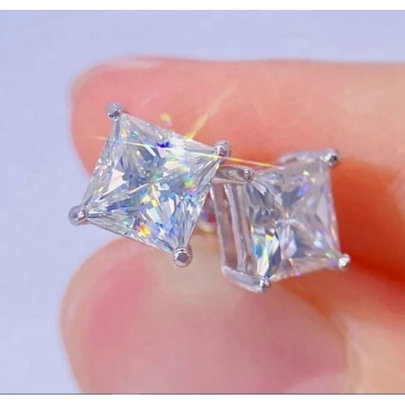 2Ct Princess Cut Lab Created Solitaire Diamond Stud Earrings 14k White Gold Plated