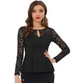 thumbnail image 1 of INSPIRE CHIC Blusa de encaje floral elegante de manga larga con cuello redondo para mujer Negro S, 1 of 5