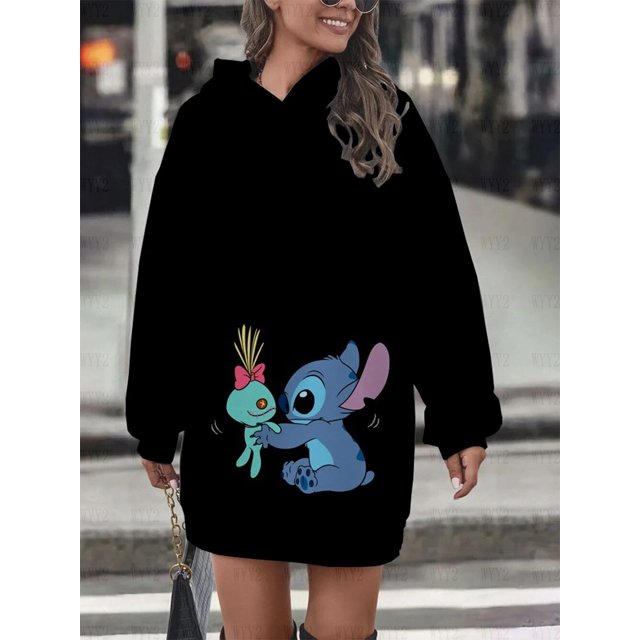 Sudadera con capucha de Disney Stitch para mujer, vestido de suéter informal de calle, moda de viento Simple, regalo de cumpleaños, Top nuevo
