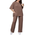 thumbnail image 2 of Plus Size Women 2 Piece Solid Casual Sets Short Sleeve Tops and Wide Leg Pants Outfit, 2 of 6