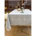 thumbnail image 5 of Three-dimensional Jacquard Checkered Lace Tablecloth,Cotton Linen Tassels Dust-Proof Table Cover,For Dinning Party Wedding Decor, 5 of 6