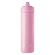 Thyme & Table 26 fl oz Water Bottle with Straw Lid, Pink with Heart Gold Charm