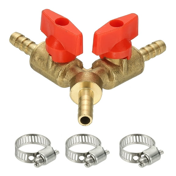 3 Way Shut Off Ball Valve, 1/4" Y Shaped Hose Fitting with Switch, Red, 1 Pcs