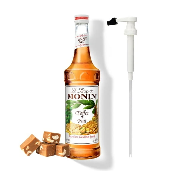 Monin Toffee Nut Flavouring Syrup, 25.4 fl oz (750ml) Glass Bottle with Absol White Pump