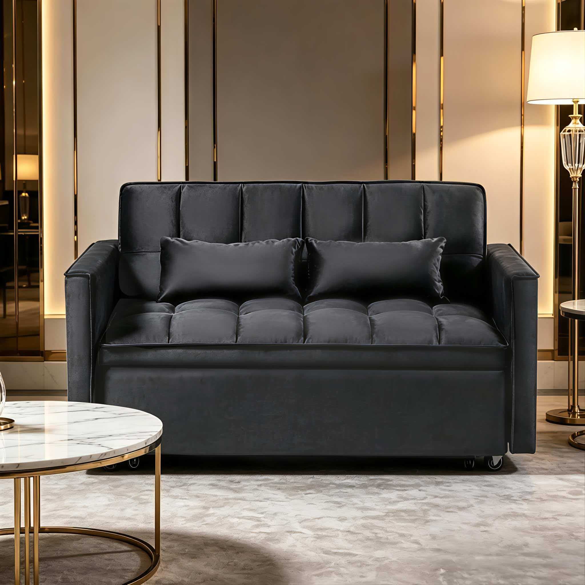 3-IN-1 Convertible Sofa Bed | Compact 2-seater sofa bed | 53.5-inch Velvet Fabric Sofa | Suitable for apartments, small flats, motorhomes, children's rooms, client reception areas, office rest areas,