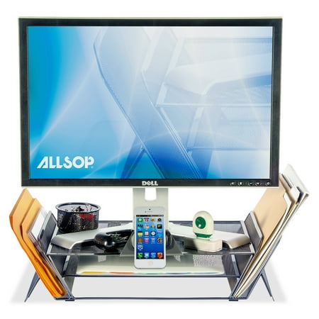Allsop - DeskTek Monitor Stand with Universal Tablet or Phone Mount - Gray