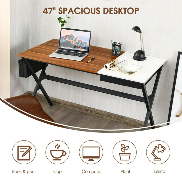 Ginatex Corner Computer Desk, Space-Saving Triangular Writing Desk, Multi-functional Console Table for Small Space in Home Office, White
