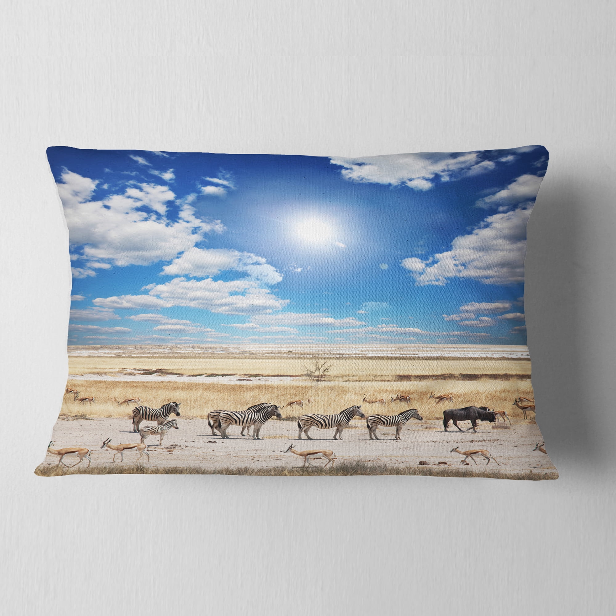 Designart Wandering Zebras under Bright Sky - Landscape Printed Throw Pillow - 12x20
