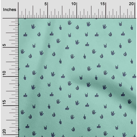 oneOone Cotton Poplin Fabric Finger Sign Symbol Printed Fabric 1 Yard 56 Inch Wide