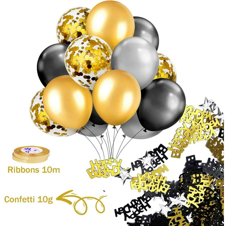 Gold Birthday Decorations - Gold Party Decorations Set With Birthday  Banner, Gold White Confetti Balloons, Gold Foil Birthday Background, Tassel  Garla