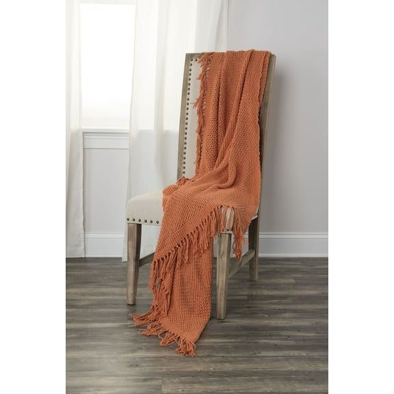 HomeRoots 519073 Orange Woven 100 Percent Cotton Throw Blanket