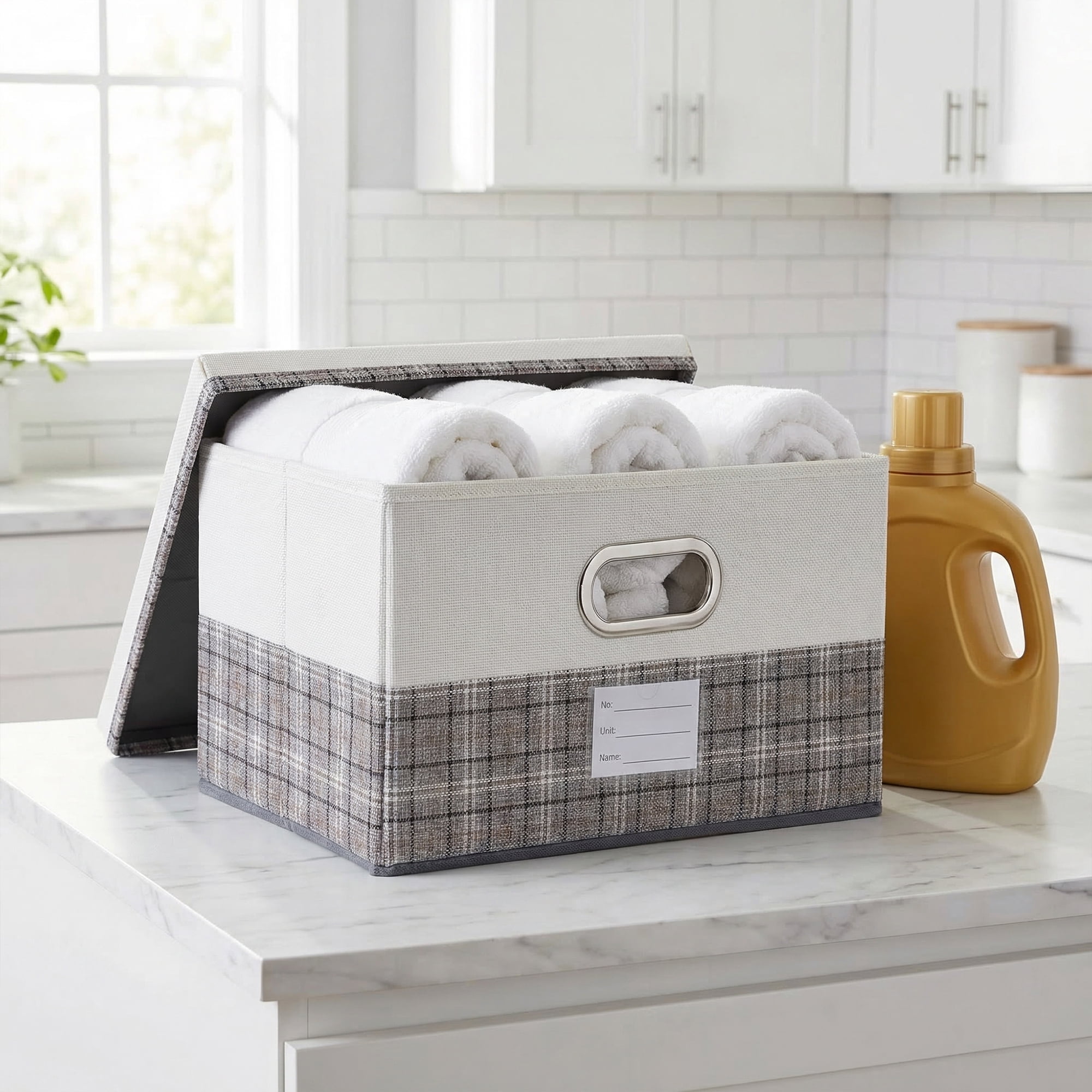 Unique Bargains Storage Cube Fabric Storage Bin with Handles Grey 16.9*11.8*10.6in