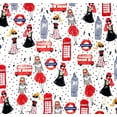thumbnail image 2 of 1 Fat Quarter - London Girl Fashion Red Telephone Boxes & Double Decker Buses on White Cotton Fabric - 21" X 18", 2 of 2